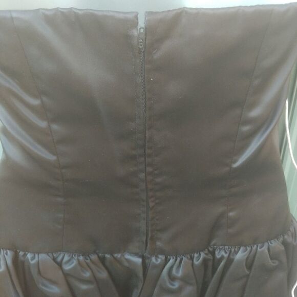 VTG 80s Black Satin Strapless Flouncy Prom Dress - Picture 7 of 7
